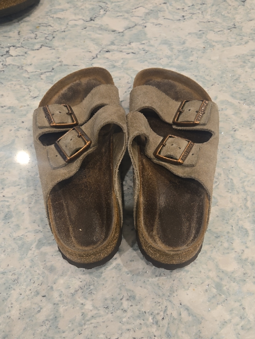 Birksnstock Size 37 Double-Buckle Slide Sandals in Taupe - Picture 2 of 4